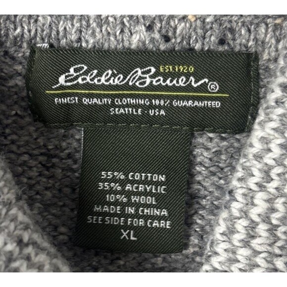 Eddie Bauer Women's Gray Wool-Blend Hooded Cardigan White Snowflake Fair Isle XL - Picture 3 of 7
